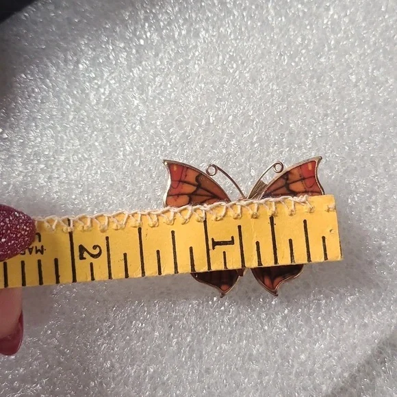 Vintage gold tone enamel orange black butterfly brooch pin / necklace pe… - Picture 15 of 17